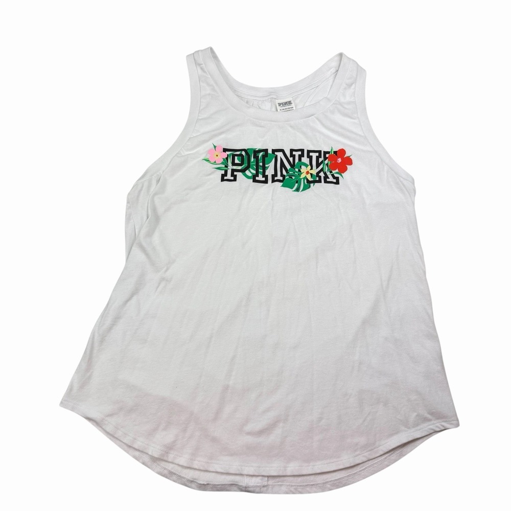 Victoria's Secret PINK Workout Open Back Racerback Tank White Tropical Floral XL